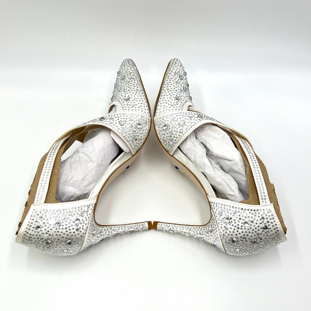 Jessica Simpson Womens Accile Jeweled White Satin Heels Pumps Shoes 6.5 - Picture 8 of 14